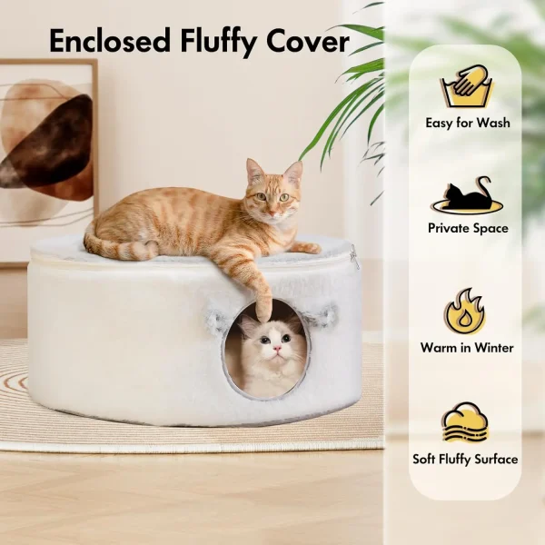 TONGYUE Cat Bed for Indoor Cats, Fluffy Cat Cave Large Enclosed Cat House Pet Bed Hammock with Removable - Image 5