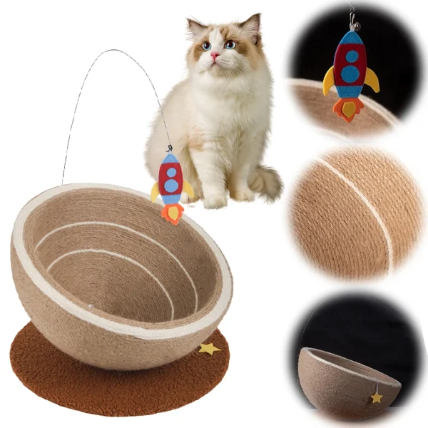 Oval Cat Bed Sisal Scratching Board Cat Nest Pets Sleeping Cave Kitten Beds Pet Basket for Indoor Big Large Kitten Cats Supplies - Image 2