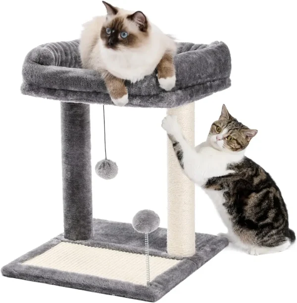 Cat Scratching Post Bed, Small Cat Tree Tower with Cat Scratcher Pad Large Top Removable Bed with Play Ball Great for Kittens an