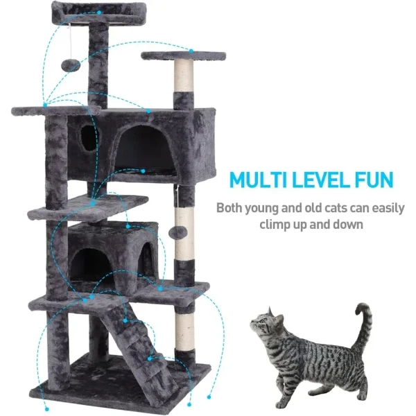 54-Inch Cat Tree Multi-Level Condo Tower Bed Furniture Kitten Play House with Scratching Posts - Image 6