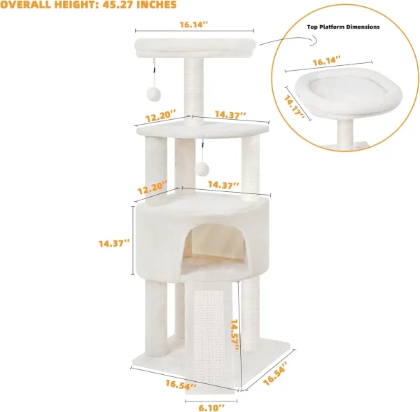 Cat Tree Tower with Big Condo for Indoor Cats,Cat Tower Activity Center Cat Furniture with Scratching Post and Hanging Bed - Image 2