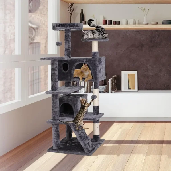 54-Inch Cat Tree Multi-Level Condo Tower Bed Furniture Kitten Play House with Scratching Posts - Image 3