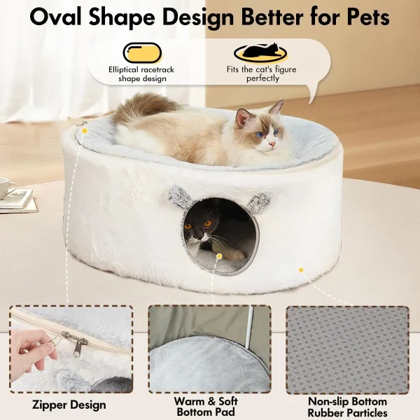 TONGYUE Cat Bed for Indoor Cats, Fluffy Cat Cave Large Enclosed Cat House Pet Bed Hammock with Removable - Image 6