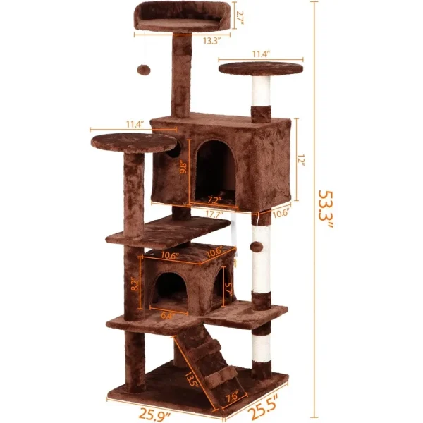 54 in Cat Tree Tower for Indoor Cats. Multi-Level Condo with Cat Bed, Scratching Post, Activity Center for Kittens - Image 6