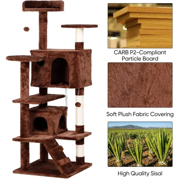 54 in Cat Tree Tower for Indoor Cats. Multi-Level Condo with Cat Bed, Scratching Post, Activity Center for Kittens - Image 3