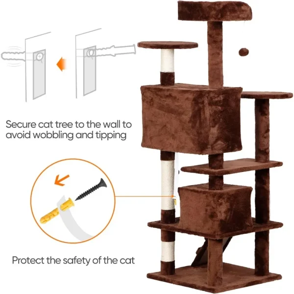 54 in Cat Tree Tower for Indoor Cats. Multi-Level Condo with Cat Bed, Scratching Post, Activity Center for Kittens - Image 4