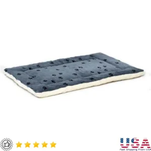 Comfortable Reversible Pet Bed Giant Breed Dog Bed Plush Paw Print Machine Washable Soft Furry Crate Pad