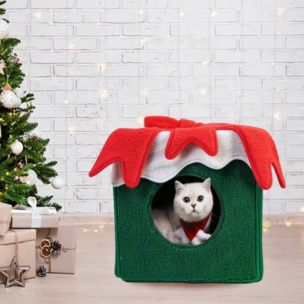 Christmas gift box Halloween shape cat nest autumn and winter warm removable plush large space dual-purpose square pet nest - Image 2