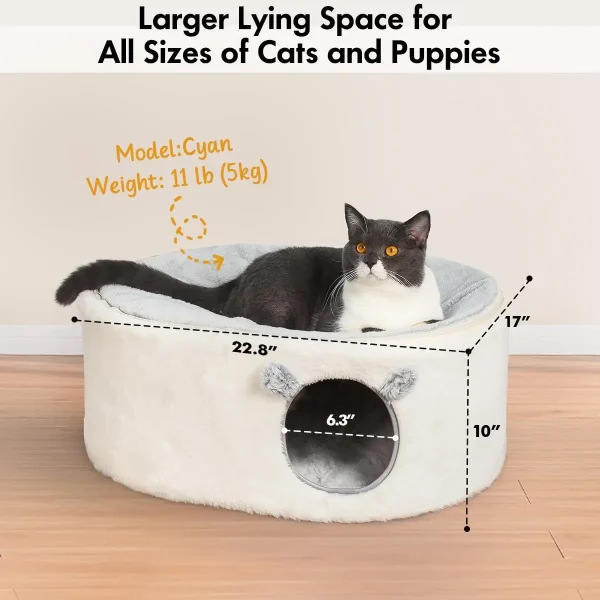 TONGYUE Cat Bed for Indoor Cats, Fluffy Cat Cave Large Enclosed Cat House Pet Bed Hammock with Removable - Image 4