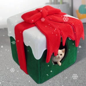 Christmas gift box Halloween shape cat nest autumn and winter warm removable plush large space dual-purpose square pet nest