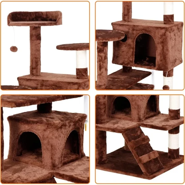 54 in Cat Tree Tower for Indoor Cats. Multi-Level Condo with Cat Bed, Scratching Post, Activity Center for Kittens - Image 5