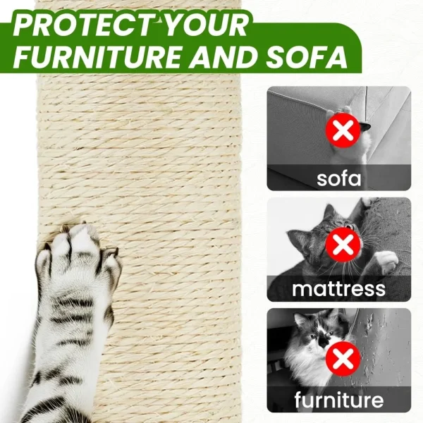 55 Inch Cat Tree Tower for Indoor Cats. Green Leaves Sisal Scratching Post, Plush Hang Ball, Hammock - Image 5