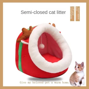 Foldable Warm and Comfortable Semi Enclosed Cat Bed Detachable and Washable Suitable for All Seasons Suitable for Dogs and Cats