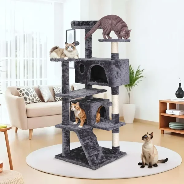 54-Inch Cat Tree Multi-Level Condo Tower Bed Furniture Kitten Play House with Scratching Posts - Image 2
