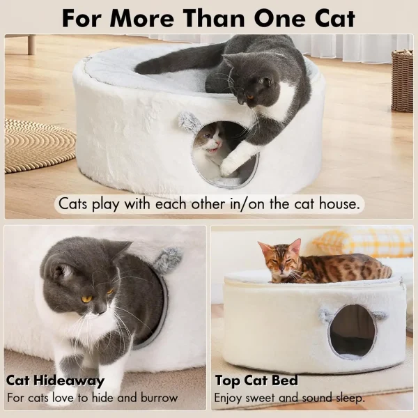 TONGYUE Cat Bed for Indoor Cats, Fluffy Cat Cave Large Enclosed Cat House Pet Bed Hammock with Removable - Image 2