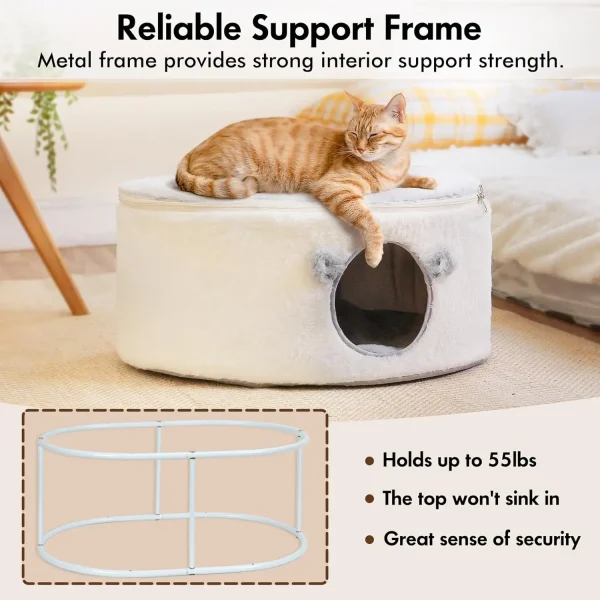 TONGYUE Cat Bed for Indoor Cats, Fluffy Cat Cave Large Enclosed Cat House Pet Bed Hammock with Removable - Image 3
