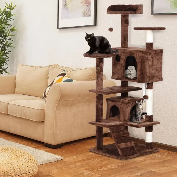 54 in Cat Tree Tower for Indoor Cats. Multi-Level Condo with Cat Bed, Scratching Post, Activity Center for Kittens - Image 2